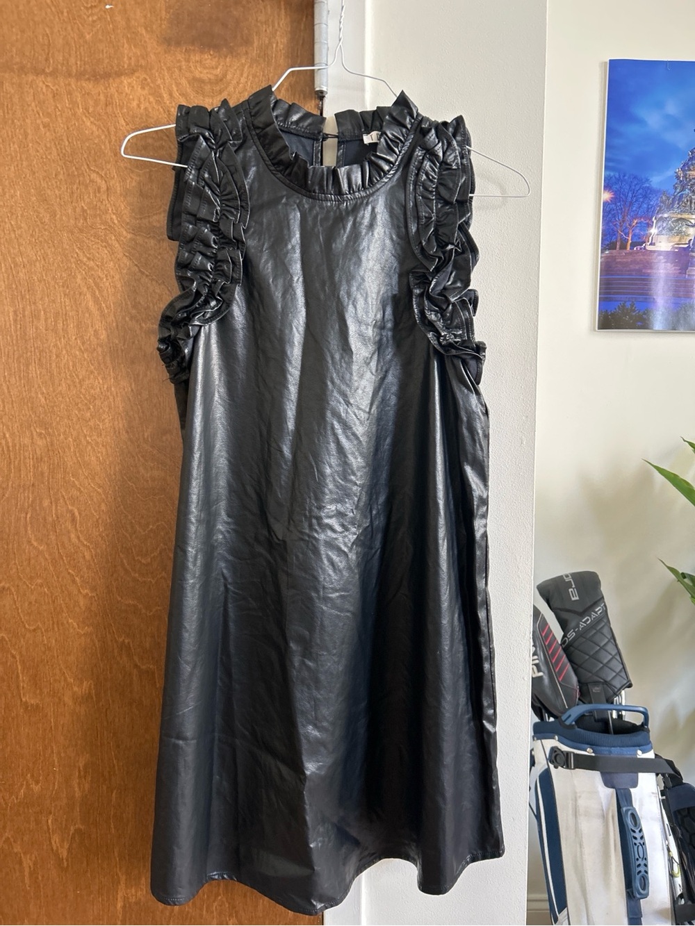 Edgy TCEC Faux Leather Ruffle Dress